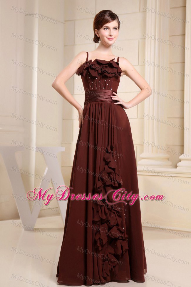 Brown Hand Made Flowers Prom Dress With Straps