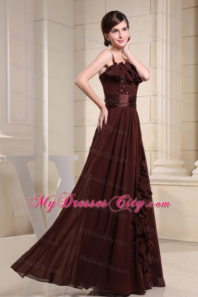 Brown Hand Made Flowers Prom Dress With Straps