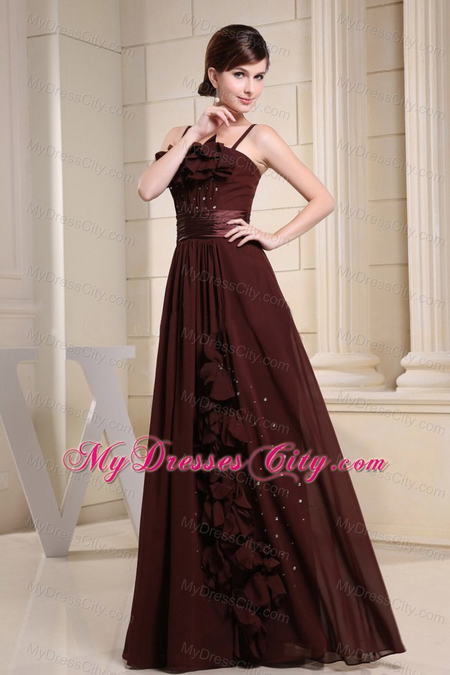 Brown Hand Made Flowers Prom Dress With Straps