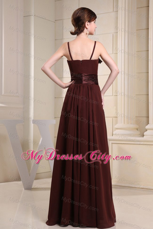 Brown Hand Made Flowers Prom Dress With Straps