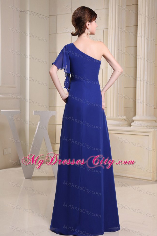 Ruffled Single Shoulder Blue Dress for Prom Dress