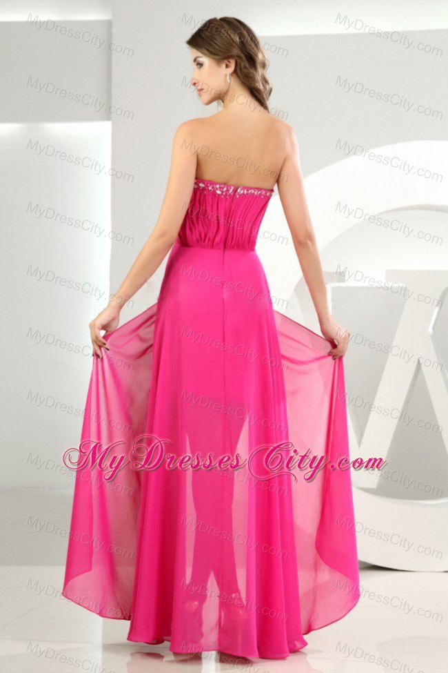 High-low Sweetheart Beading Prom Dress in Hot Pink