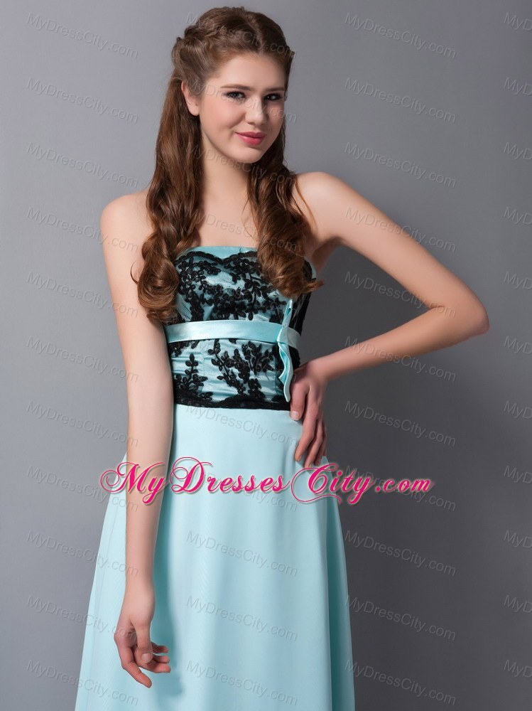 Light Cyan Column Strapless Floor-length Chiffon Lace Prom Dress