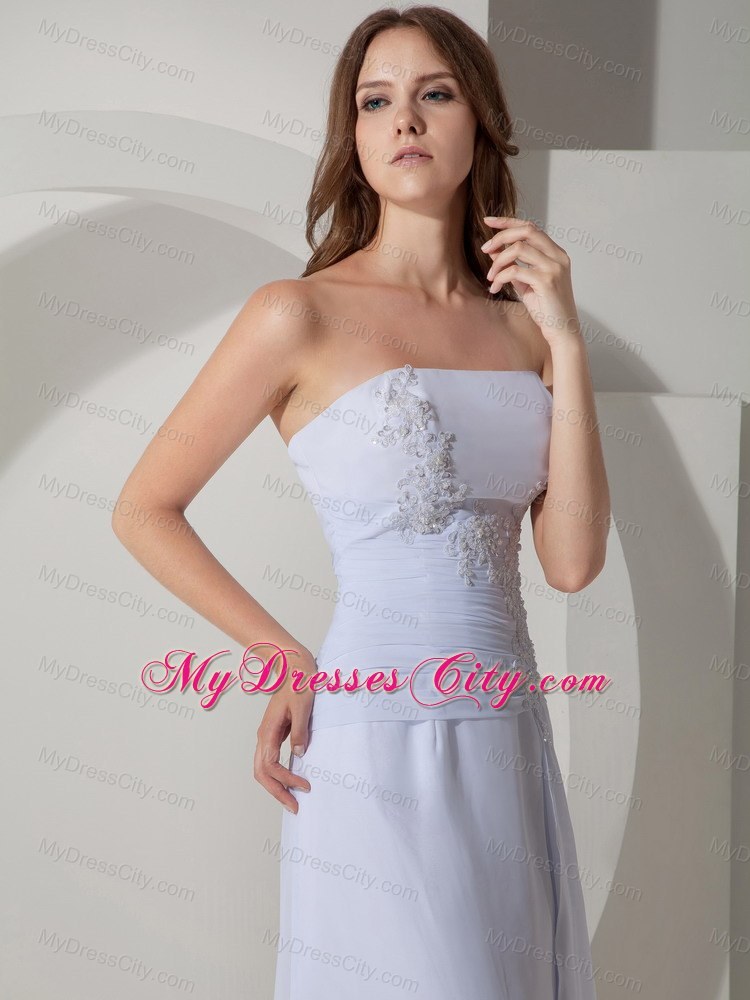 Column Strapless Prom Dress with Brush Train in White