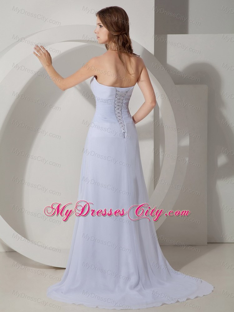 Column Strapless Prom Dress with Brush Train in White