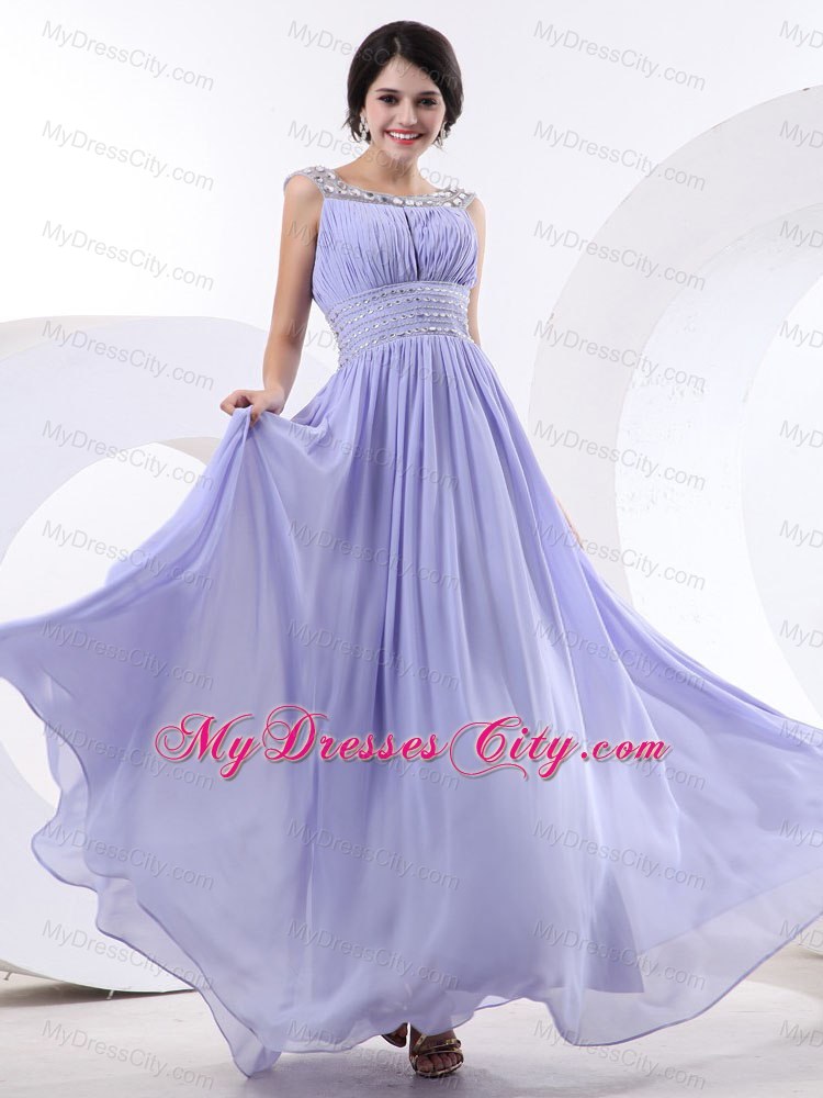 Scoop Beaded Lilac Prom Dress With Beading Band