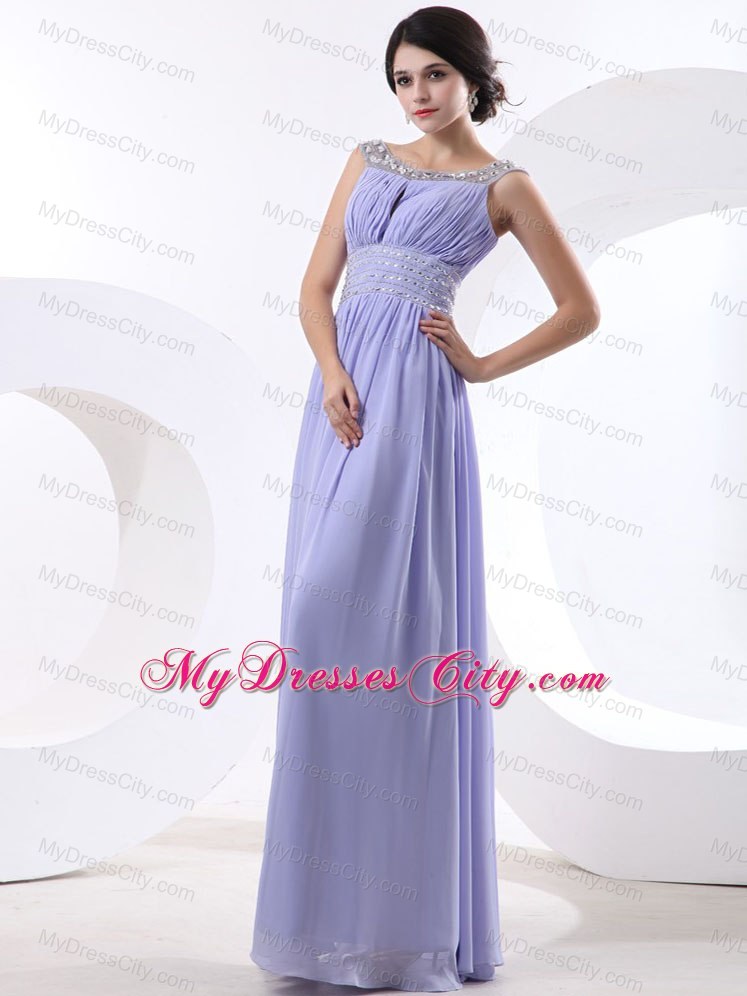 Scoop Beaded Lilac Prom Dress With Beading Band