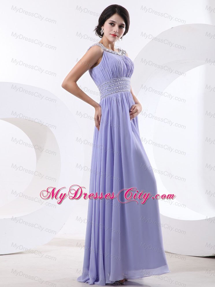 Scoop Beaded Lilac Prom Dress With Beading Band