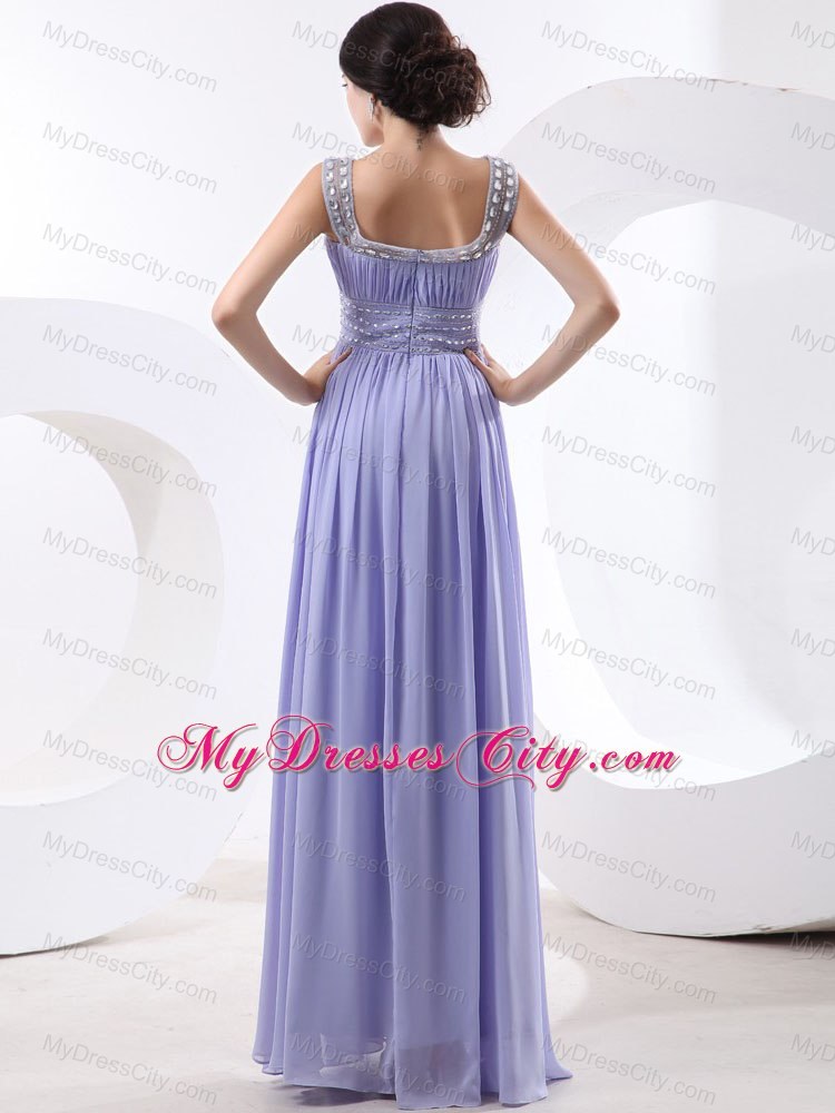 Scoop Beaded Lilac Prom Dress With Beading Band