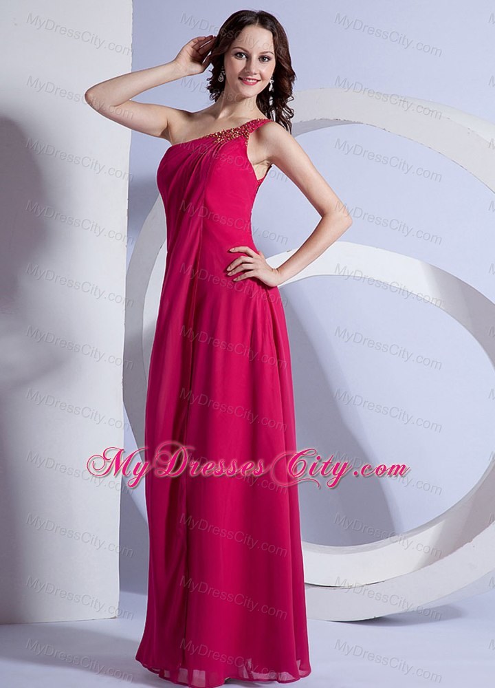 Hot Pink Empire Beading One Shoulder Prom Dress