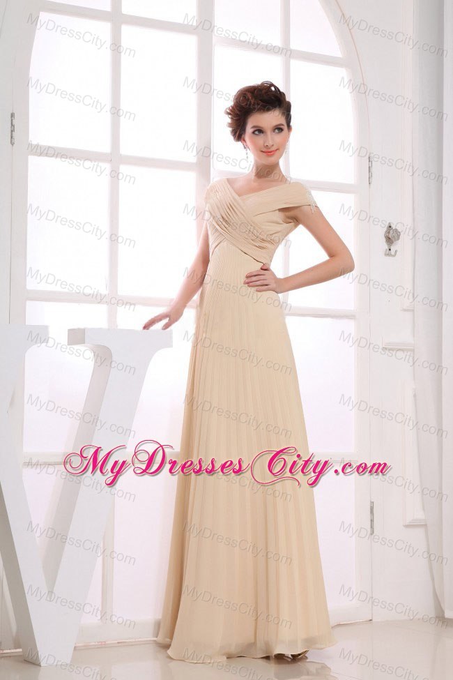 V-neck Champagne Chiffon Pleated 2013 Prom Dress