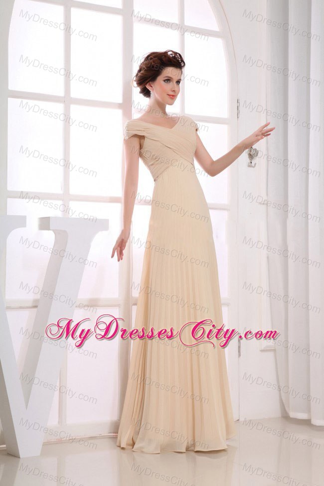 V-neck Champagne Chiffon Pleated 2013 Prom Dress