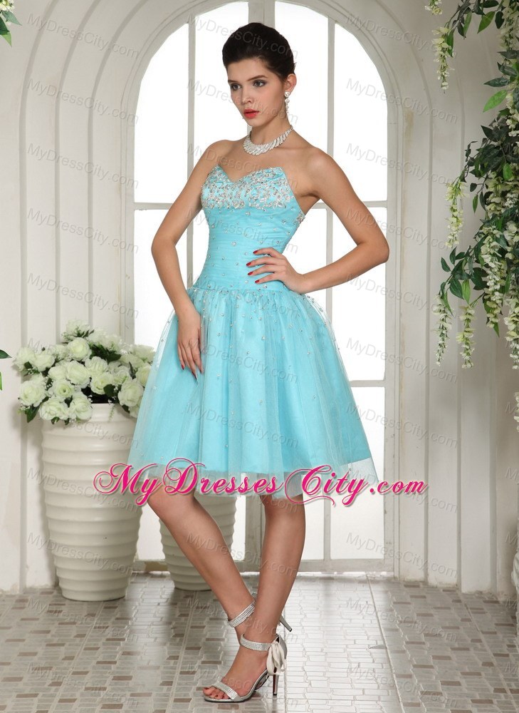 Blue Sweetheart Beaded Mini Prom Party Dress Lace-up