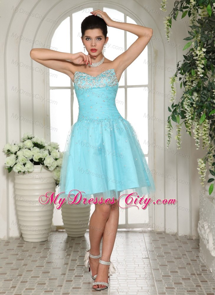 Blue Sweetheart Beaded Mini Prom Party Dress Lace-up