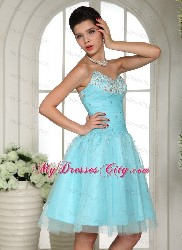 Blue Sweetheart Beaded Mini Prom Party Dress Lace-up