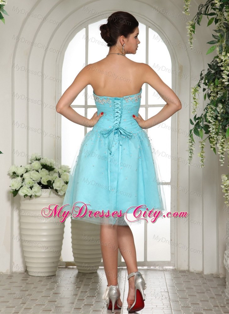 Blue Sweetheart Beaded Mini Prom Party Dress Lace-up