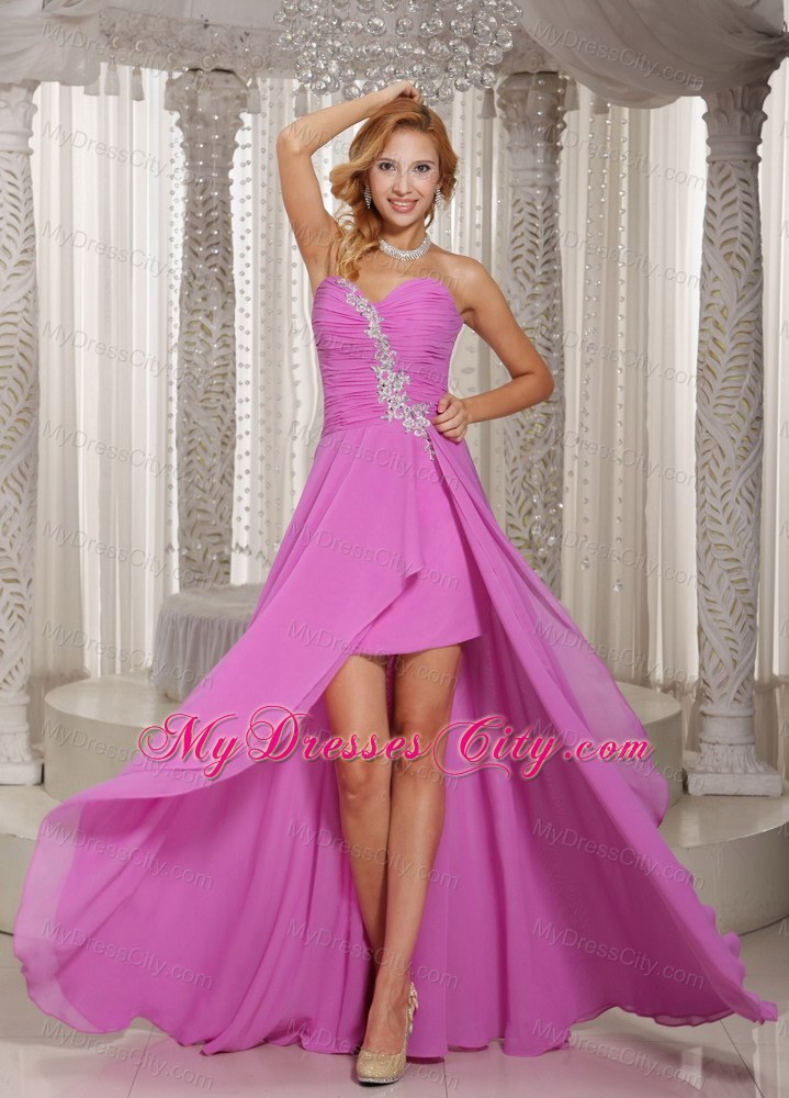 Lavender High-low Sweetheart Prom Dress With Appliques