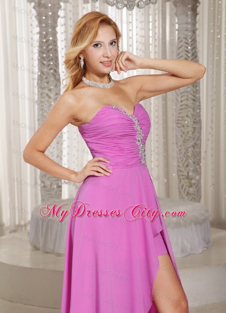 Lavender High-low Sweetheart Prom Dress With Appliques