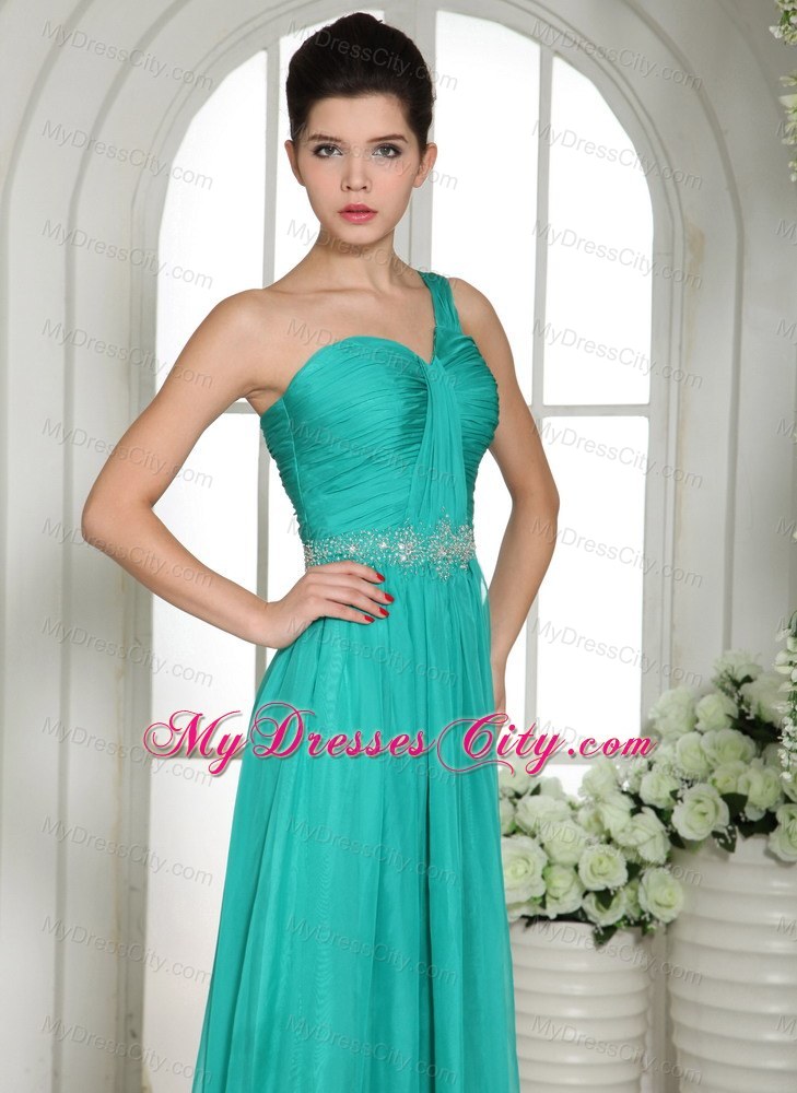 Turquoise One Shoulder Prom Celebrity Dress Ruched