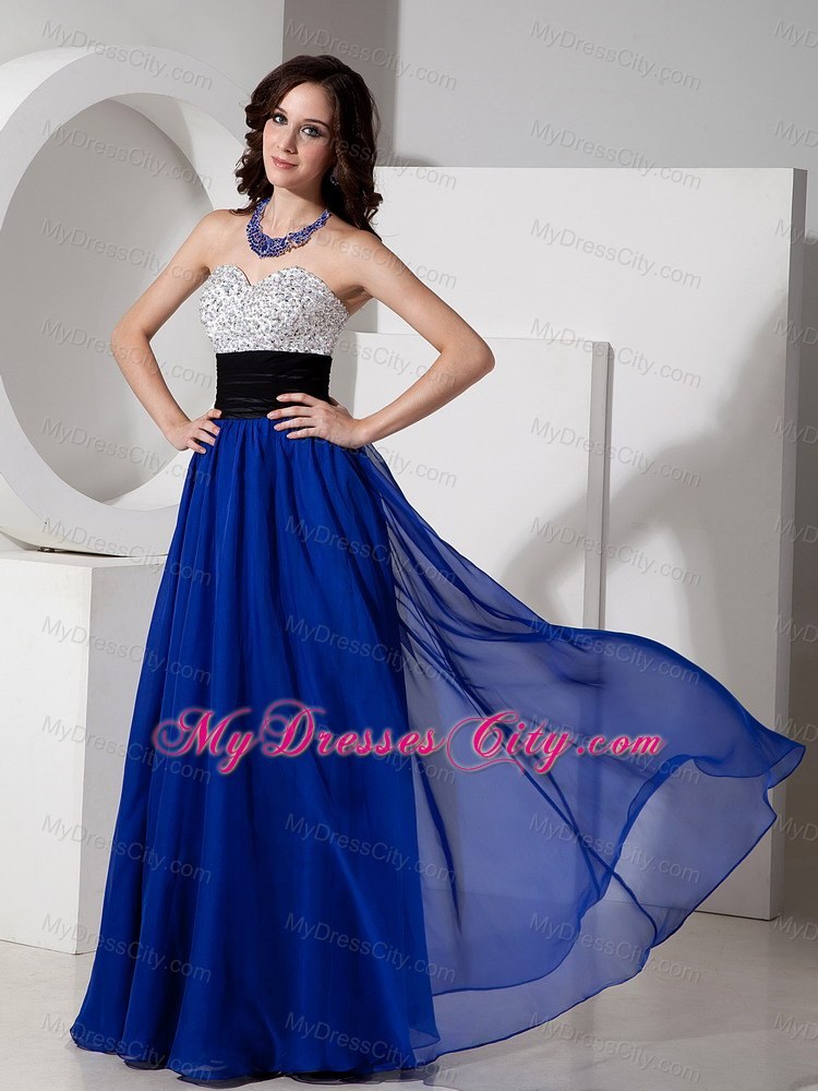 Royal Blue Empire Sweetheart Chiffon Prom Dress Beaded