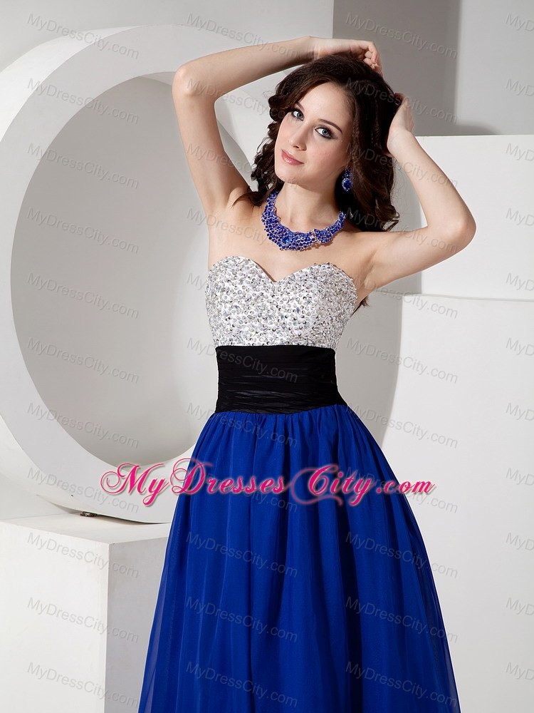 Royal Blue Empire Sweetheart Chiffon Prom Dress Beaded