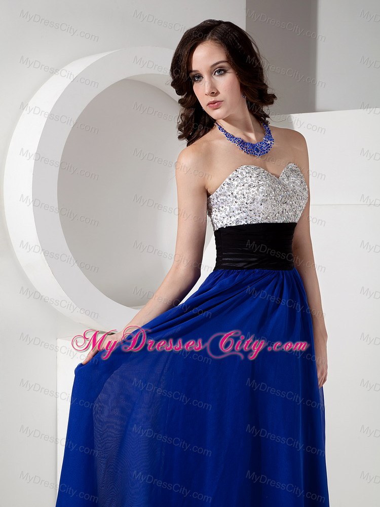 Royal Blue Empire Sweetheart Chiffon Prom Dress Beaded