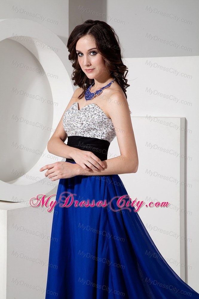 Royal Blue Empire Sweetheart Chiffon Prom Dress Beaded