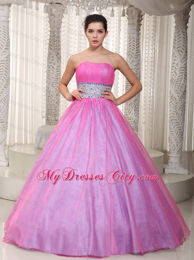 Strapless Hot Pink Princess Beading Prom Dress On Sale