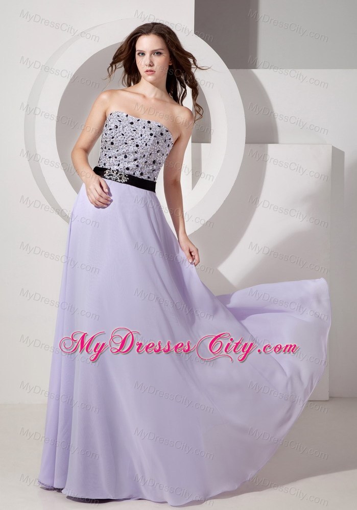 Lilac Beading Empire Strapless Chiffon Prom Dress Sashed