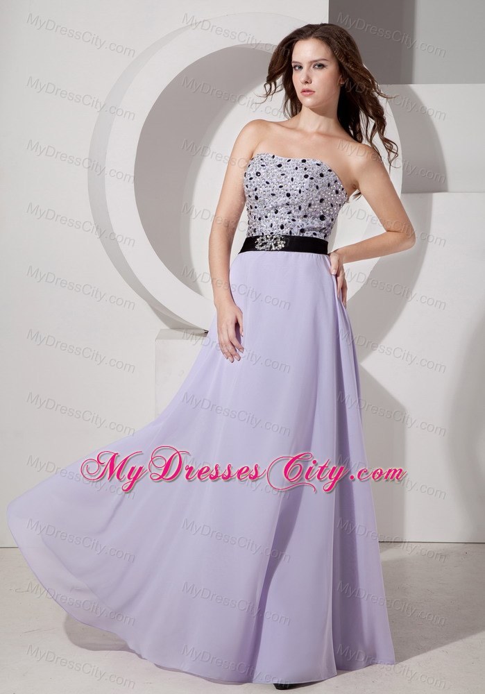 Lilac Beading Empire Strapless Chiffon Prom Dress Sashed