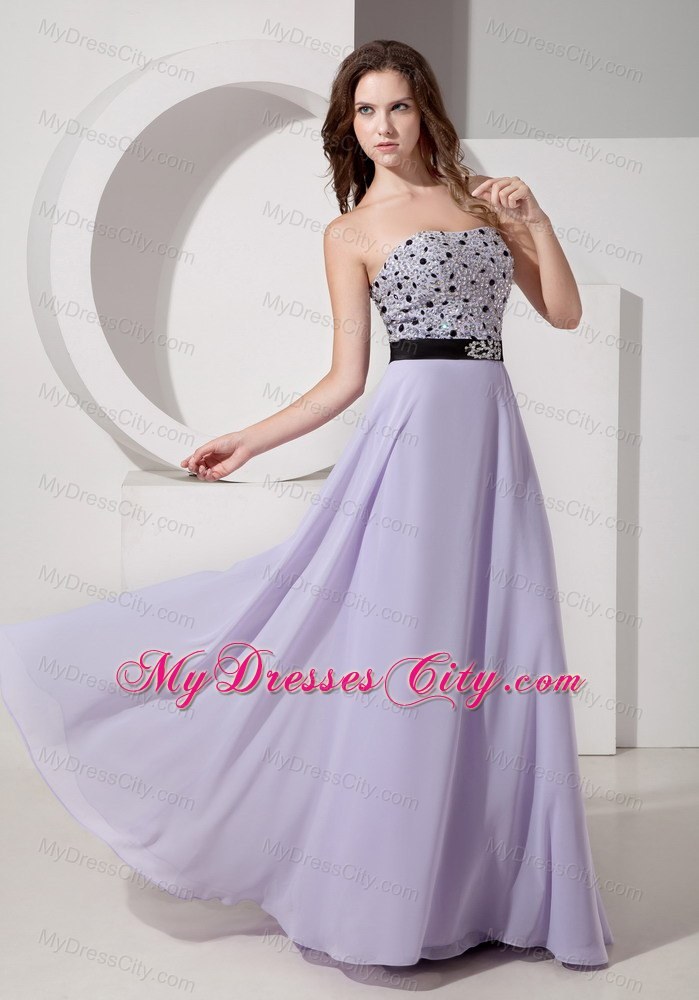 Lilac Beading Empire Strapless Chiffon Prom Dress Sashed