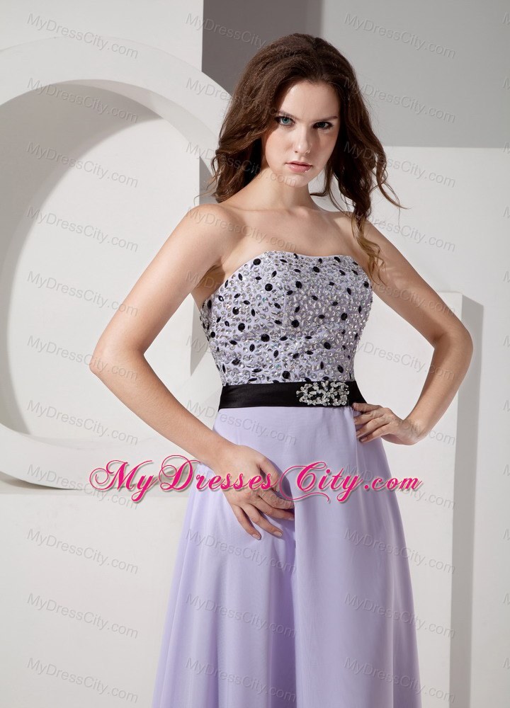 Lilac Beading Empire Strapless Chiffon Prom Dress Sashed