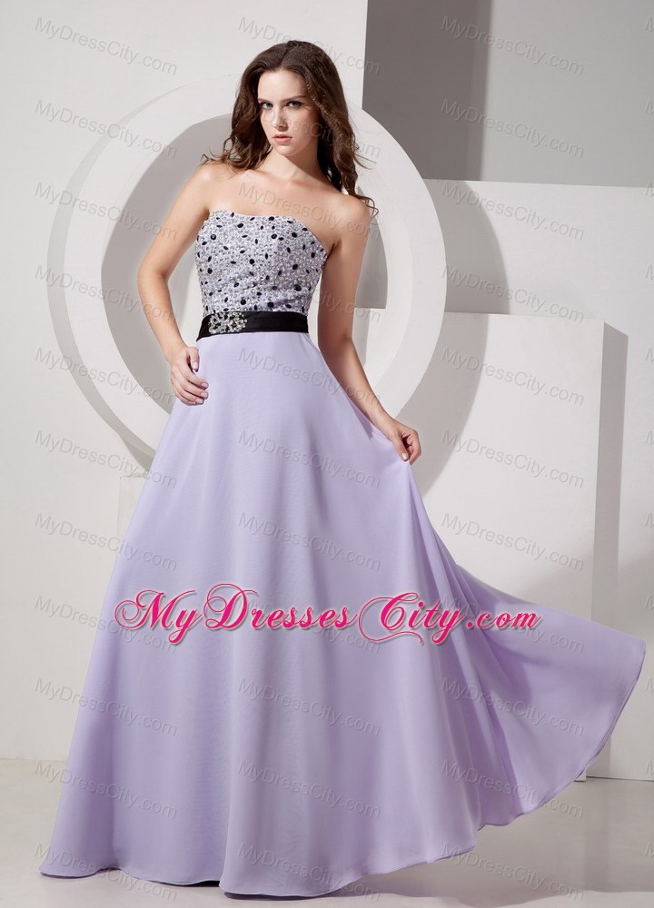 Lilac Beading Empire Strapless Chiffon Prom Dress Sashed