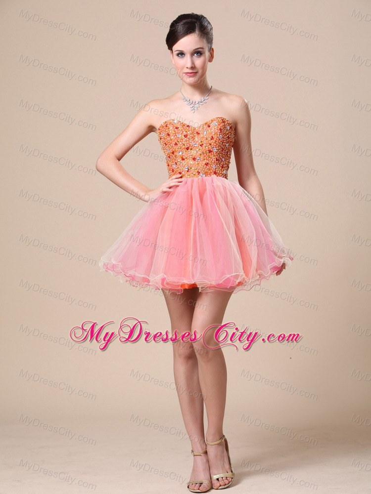 Mini-length Organza Sweetheart Prom Dress with Beaded Bodice