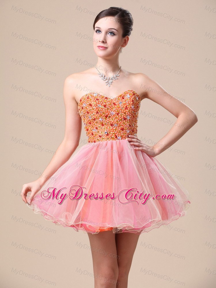 Mini-length Organza Sweetheart Prom Dress with Beaded Bodice