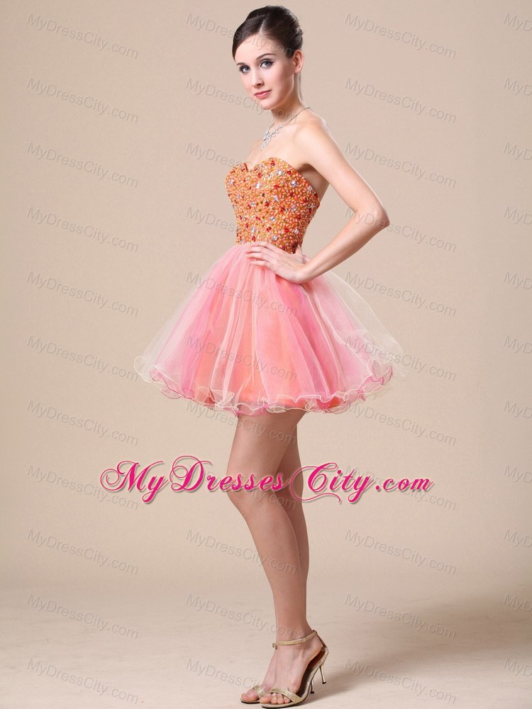 Mini-length Organza Sweetheart Prom Dress with Beaded Bodice