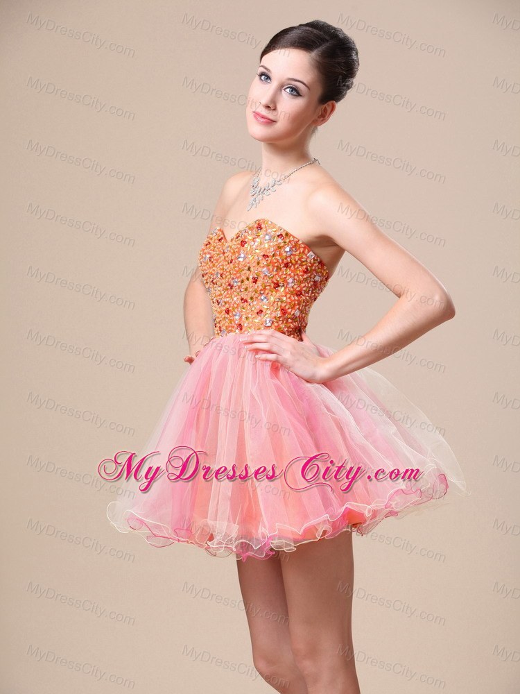 Mini-length Organza Sweetheart Prom Dress with Beaded Bodice