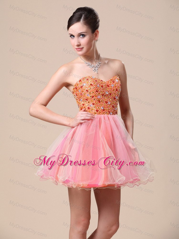 Mini-length Organza Sweetheart Prom Dress with Beaded Bodice