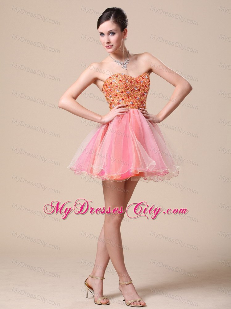 Mini-length Organza Sweetheart Prom Dress with Beaded Bodice