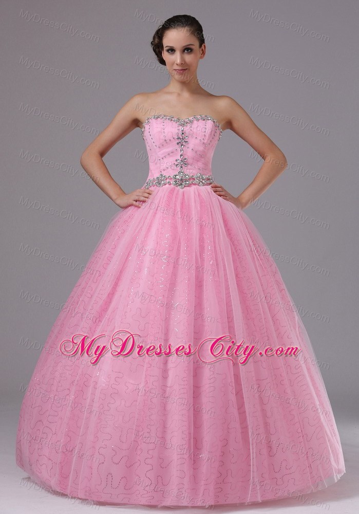 Ball Gowns Sweetheart Rose Pink Beaded Dress for Prom