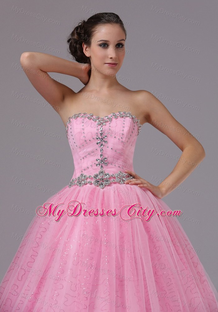 Ball Gowns Sweetheart Rose Pink Beaded Dress for Prom