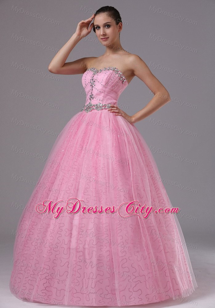 Ball Gowns Sweetheart Rose Pink Beaded Dress for Prom