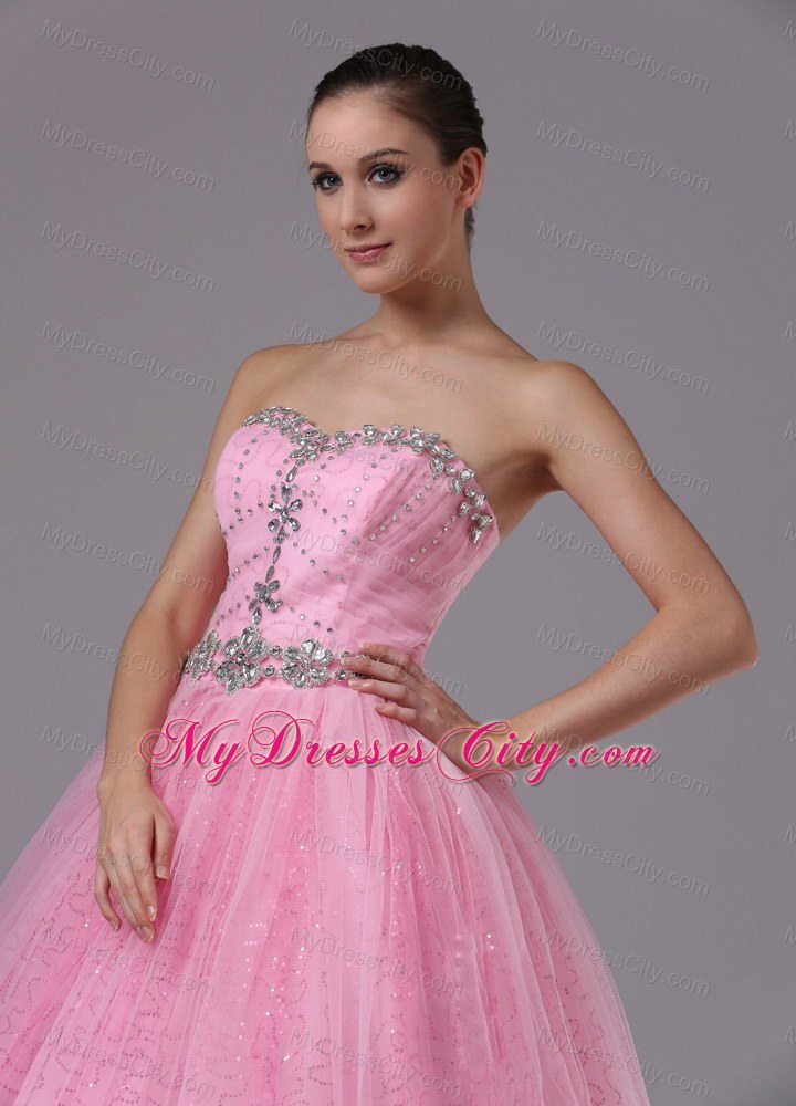 Ball Gowns Sweetheart Rose Pink Beaded Dress for Prom