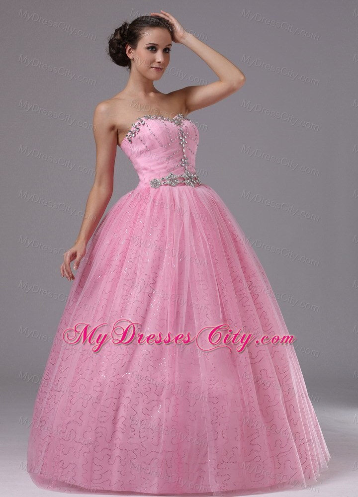 Ball Gowns Sweetheart Rose Pink Beaded Dress for Prom