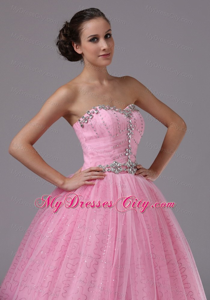 Ball Gowns Sweetheart Rose Pink Beaded Dress for Prom