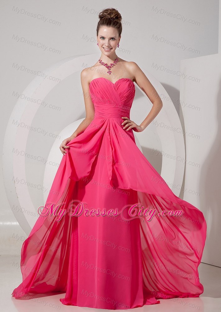 Chiffon Empire Coral Red Brush Sweetheart Prom Dress Cheap