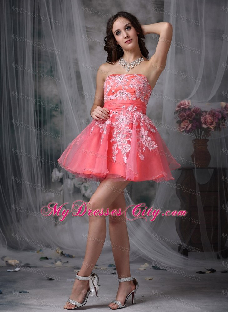 Mini-length Watermelon A-line Prom Dress with Appliques