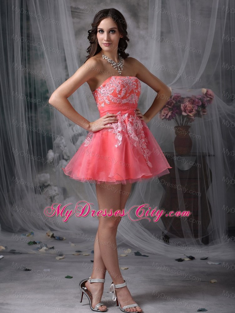 Mini-length Watermelon A-line Prom Dress with Appliques