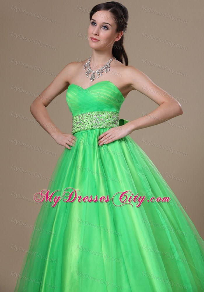 Beaded Sash A-line Spring Green Sweetheart Prom Gown Dress