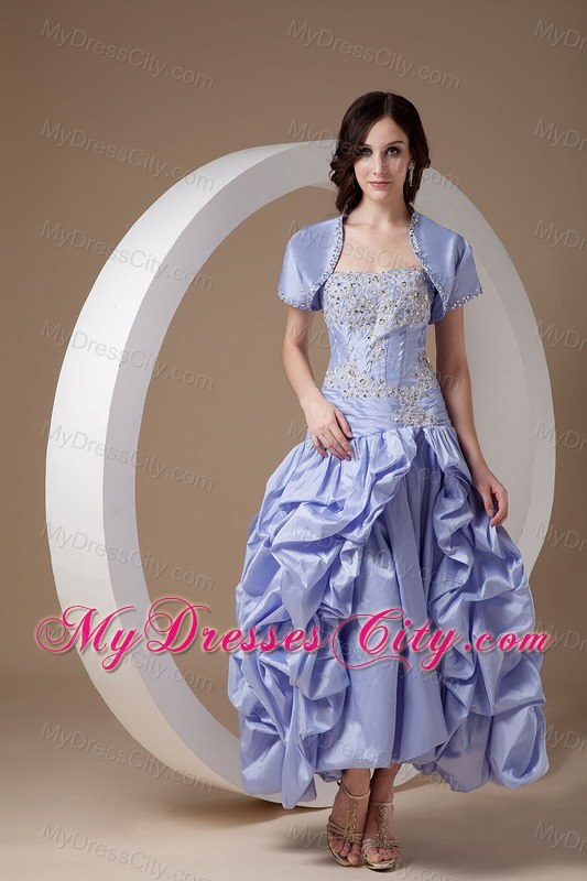 Ankle-length Lilac Prom Dress with Appliques and Beadings